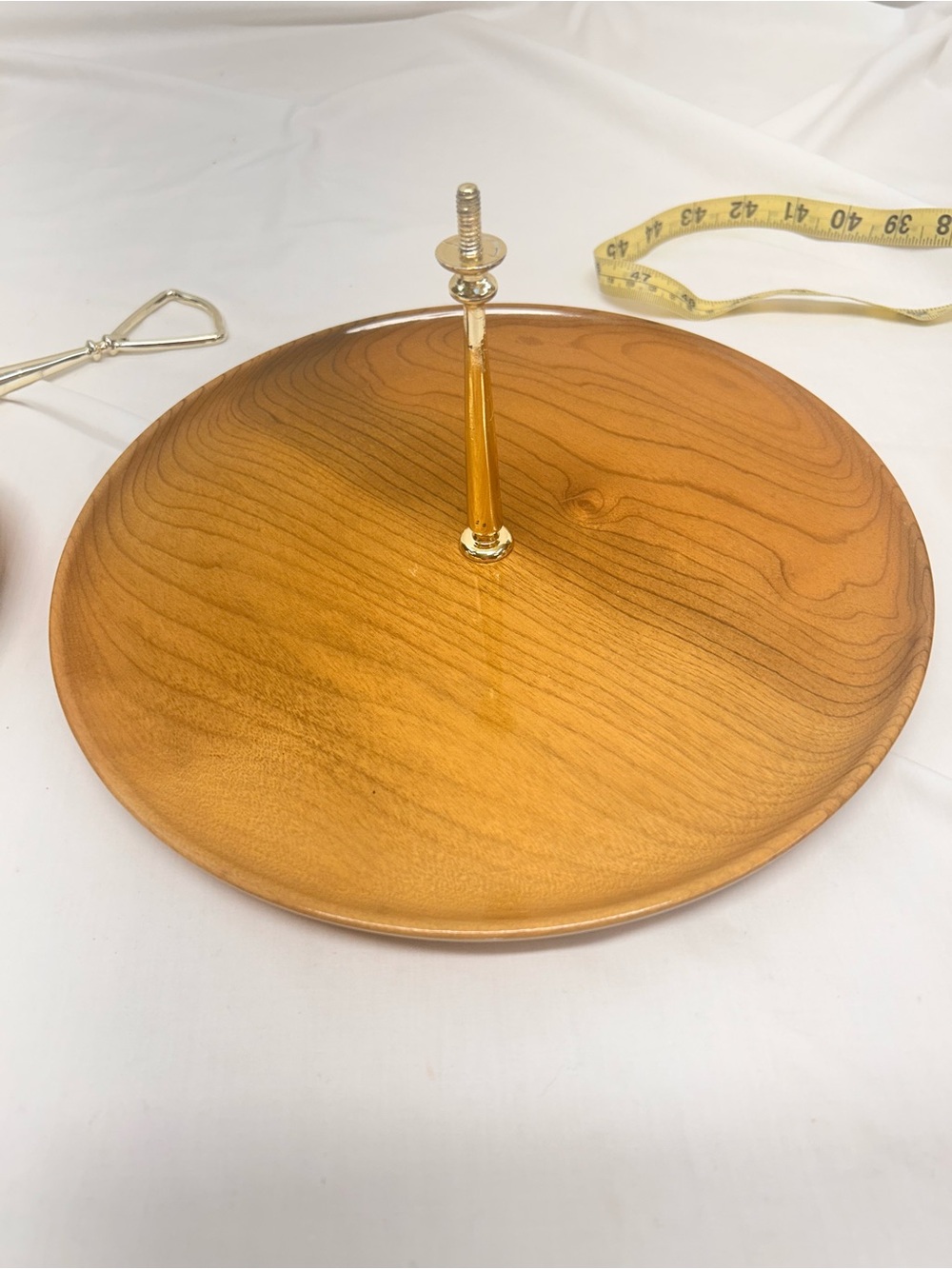 MCM “Hilltop” Oregon Myrtlewood Two-Tier Wood and Gold Serving Stand - Picture 5 of 8